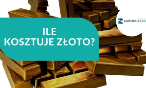 Stos złota, pytanie: ile kosztuje gram złota w wyrobie? Logo zadłużenia.com.
