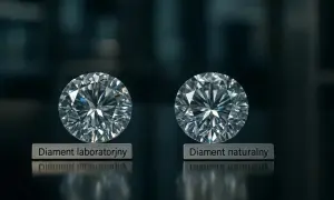 Dwa lśniące diamenty, jeden laboratoryjny, drugi naturalny. Poznaj fascynujący proces, jak powstaje diament, czy to w naturze, czy w laboratorium.