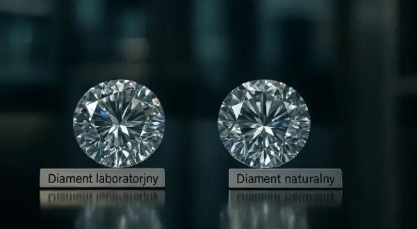 Dwa lśniące diamenty, jeden laboratoryjny, drugi naturalny. Poznaj fascynujący proces, jak powstaje diament, czy to w naturze, czy w laboratorium.