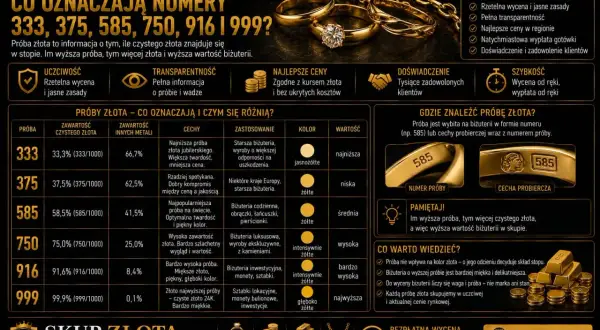 Próba złota 333 to najniższa próba jubilerska, o większej twardości i niższej cenie. Dowiedz się więcej o próbach złota.