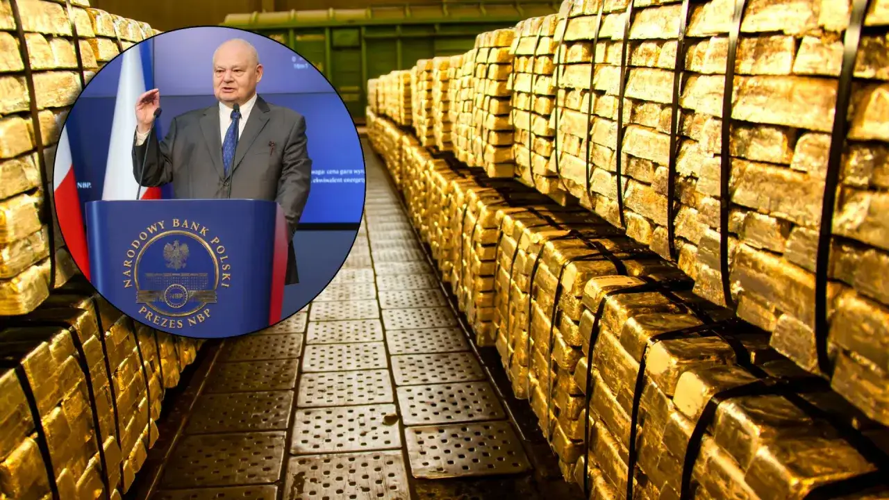 Prezes NBP przemawia na tle stosów sztabek złota, symbolizujących zasoby kraju. Ile złota ma Polska?